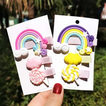 

3pc/set Cute Girl Cloud Lollipop Rainbow Hairpins Cartoon Bobby Pin Hair Clips for Girls Children Headwear Kids Accessories