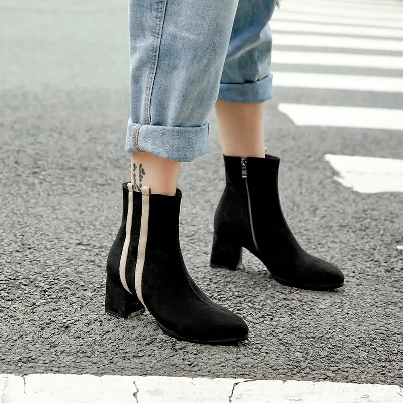 

Bootee Woman 2019 Martins For Women Shoes Luxury Designer Autumn Boots Zipper Chunky Heel Rock Fashion Winter Large Size High