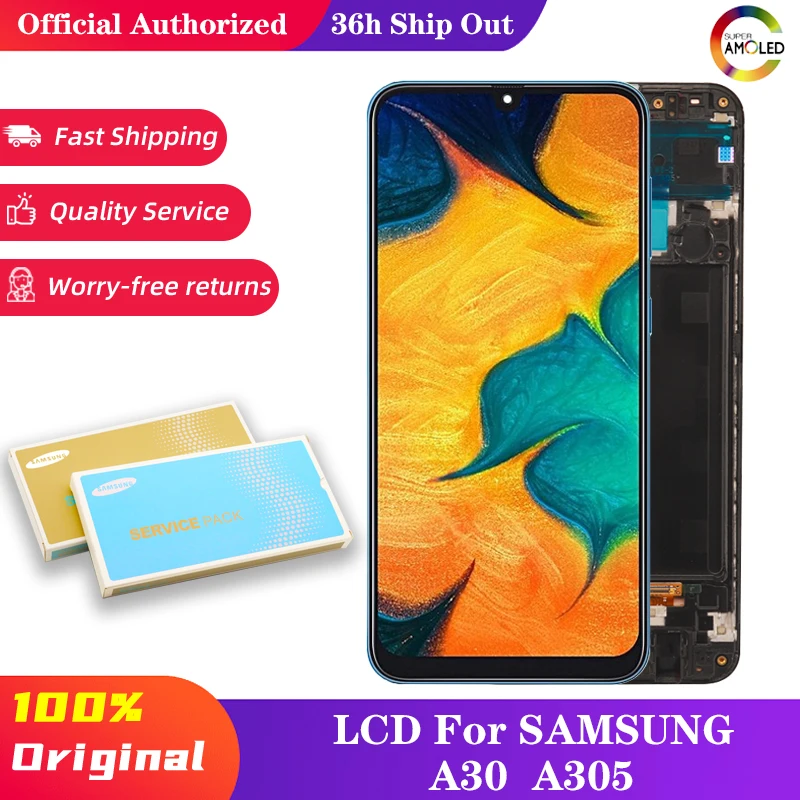 10 шт./лот Оригинал AMOLED ЖК-экран для SAMSUNG GALAXY A30 A305/DS A305F A305FD A305A дисплей Ремонт