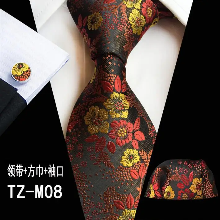 Сливовый цветок Пейсли мужской галстук набор карманные полотенца манжеты из трех частей Размер 145 см* 8 см шёлковый жаккардовый тканый шейный галстук костюм Свадебная вечеринка - Цвет: 08