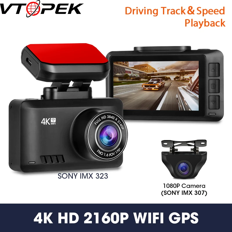 

4K Dash Cam Car Camera Dashcam 3840*2160P 30FPS Ultra HD DVR Dual Lens Video Recorder APP GPS Tracker Dashcam Gesture Photo WiFi