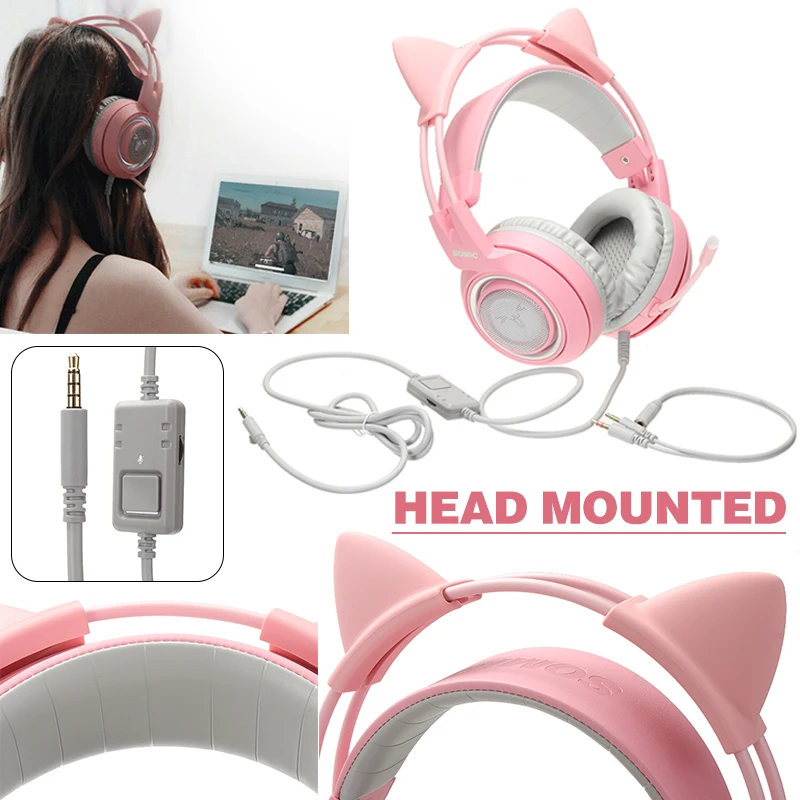 Pink Gaming Headset Bass Noise Cancelling Adults Kids Girl Earphone Cat Ear  Wired Headphones - AliExpress Đồ Điện Tử Tiêu Dùng
