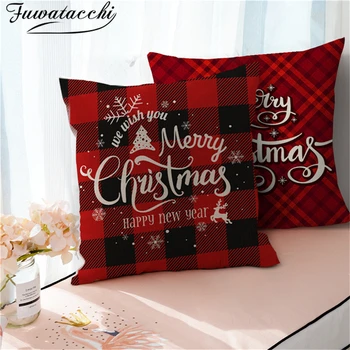 

Fuwatacchi Red Plaid Cushion Cover Merry Christmas Pillow Cases Linen Throw Pillow Covers Sofa Pillowcase Decoration for Home