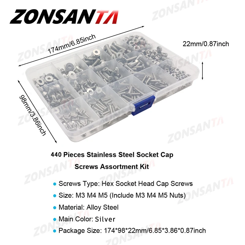 440pcs stainless steel screws Screw bolt nut set M3 M4 M5 304 Stainless steel mechanical bolt furniture screws