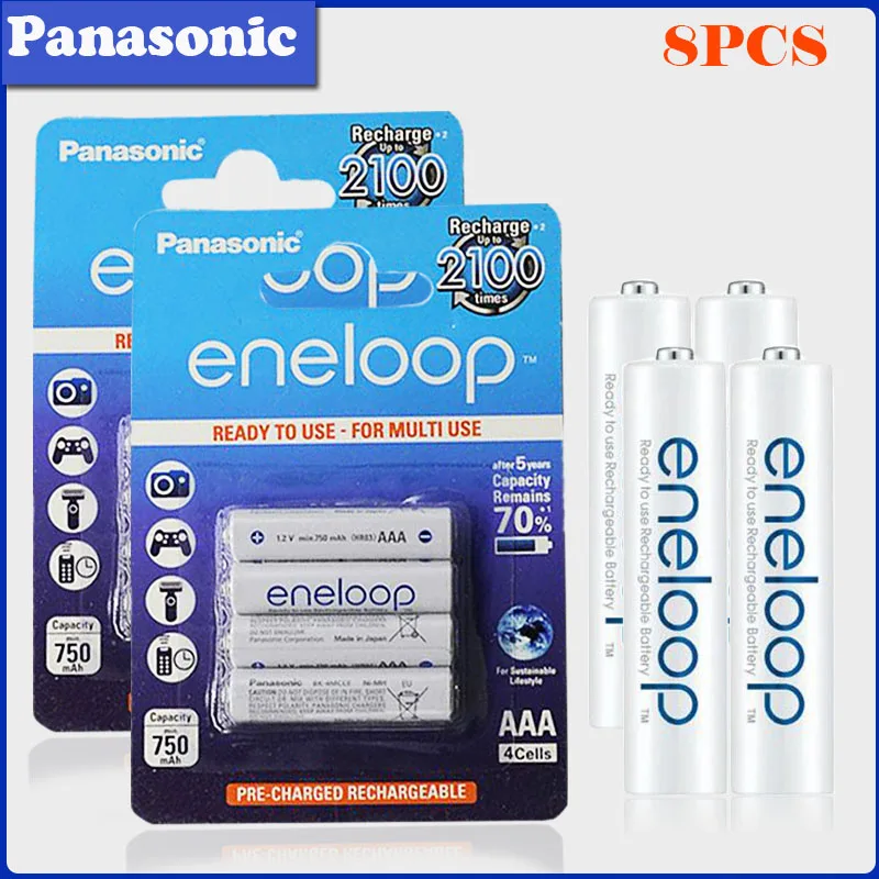 8pcs Panasonic 1,2 v AAA 800mAh перезаряжаемая батарея для камеры фонарик игрушки пульт дистанционного управления Предварительно заряженный Ni-MH аккумулятор - Цвет: 8pcs
