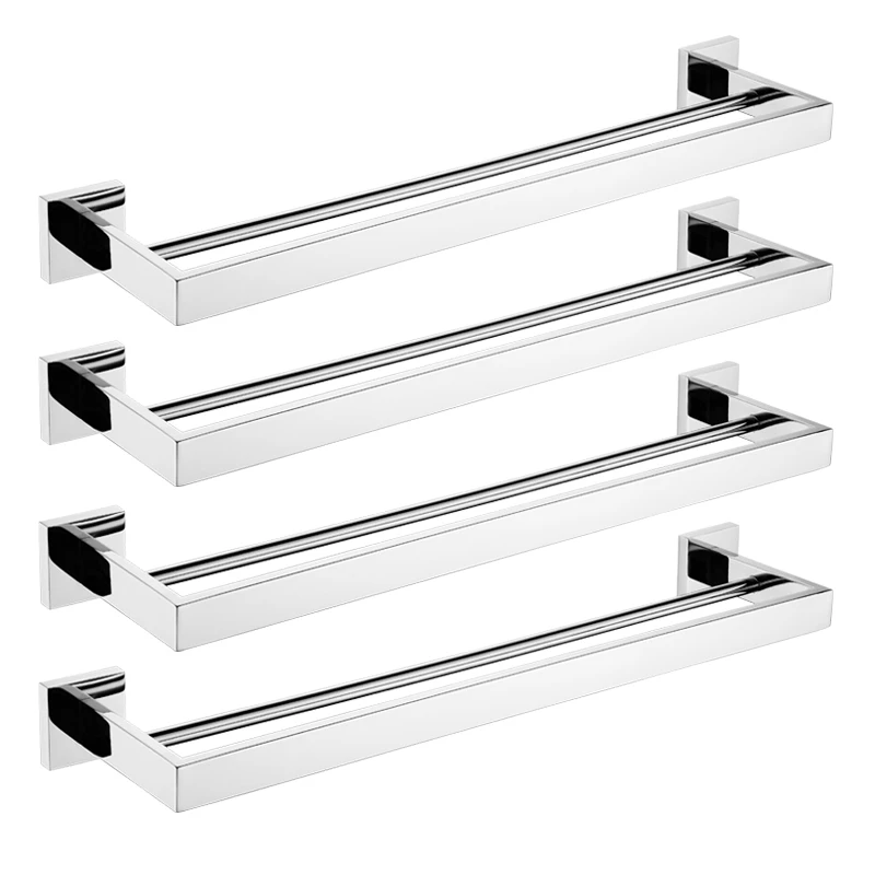 4 pcs Вешалка для полотенец, ванная комната, хромированная отделка, нержавеющая сталь, полки для полотенец, двойное полотенце-бар, аксессуары для ванной - Цвет: 4 pcs