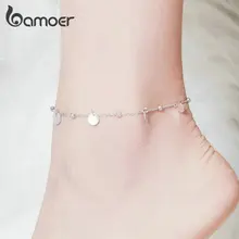 bamoer Silver Beads Anklets 925 Sterling Silver Geometric Minimalist Summer Fashion Foot Jewelry Bracelet for Ankle SCT011
