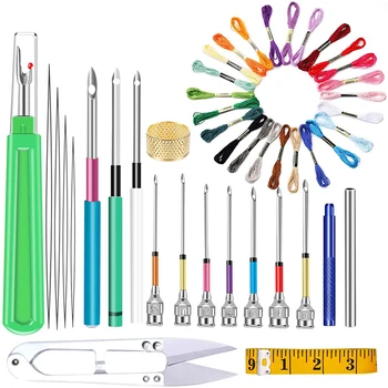 

MIUSIE Punch Needle Tool Kit Embroidery Thread Embroidery Punch Needles Yarn Scissors Threader for DIY Sewing Cross Stitching