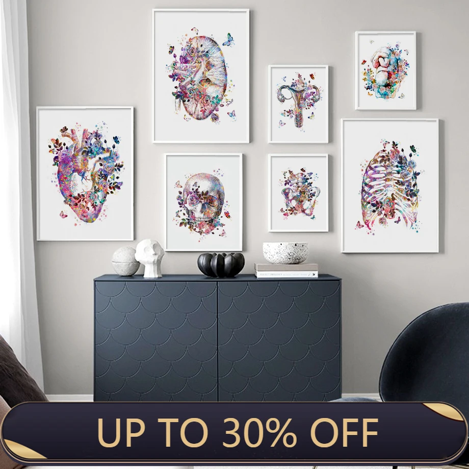 Human Anatomy Artwork Medical Wall Art Print Heart Skeleton Nordic Vintage Posters And Prints Education Canvas Painting Decor | Дом и сад