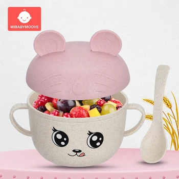 

2Pcs/Set Baby Feeding Food Tableware Wheat Cartoon Kids Dishes Children Eating Dinnerware Set Anti-hot Plate Training Bowl+spoon