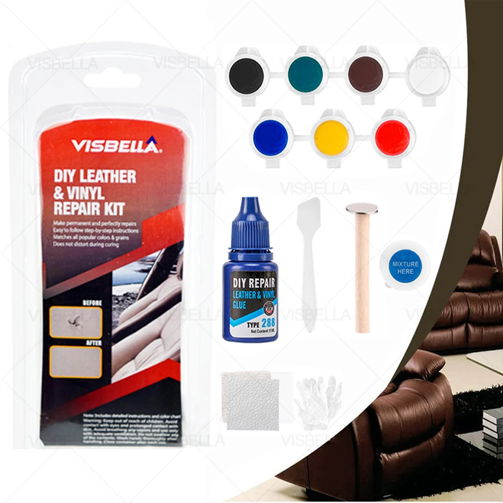 DIY Leder-Vinyl-Reparaturset, selbstklebend, für Auto, Autositz, Sofa, Mäntel, Löcher, Kratzer, Risse, Risse, mit 10 Stück Patch-Versiegelungen – Detail 1
