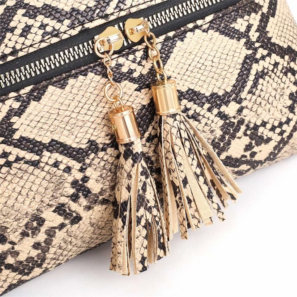 Fashion Women Tassel Snake Printing Zipper Messenger Bag Handbag Shoulder Bag Elegant Small Square Bags#YJ