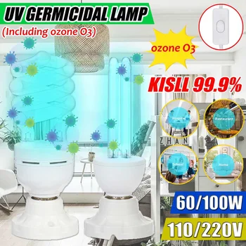

UVC Germicidal Lamp 100/60W Germicidal Light ozone O3 UV Disinfection Lamp Ultraviolet lamp Sterilizing light W/ 110V/220VSocket