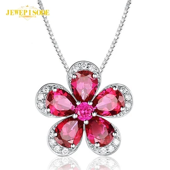 

Jewepisode Bohemia Flower Design 100% 925 Sterling Silver Ruby Pendant Necklaces for Women Girl Birthday Fine Jewelry Necklace