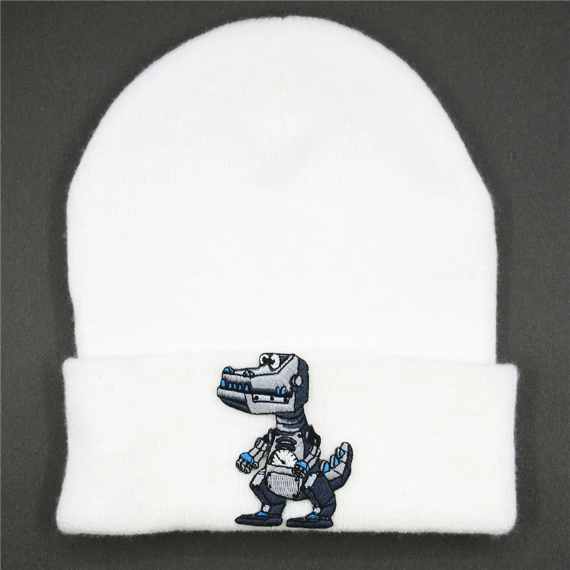 

LDSLYJR Cartoon robot dinosaur embroidery Thicken knitted hat winter warm hat Skullies cap beanie hat for men and women 357