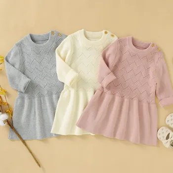 

Toddler Kids Baby Girl Autumn Dress Ruffles Long Sleeve Solid Cotton Linen Party Casual Dress Clothes