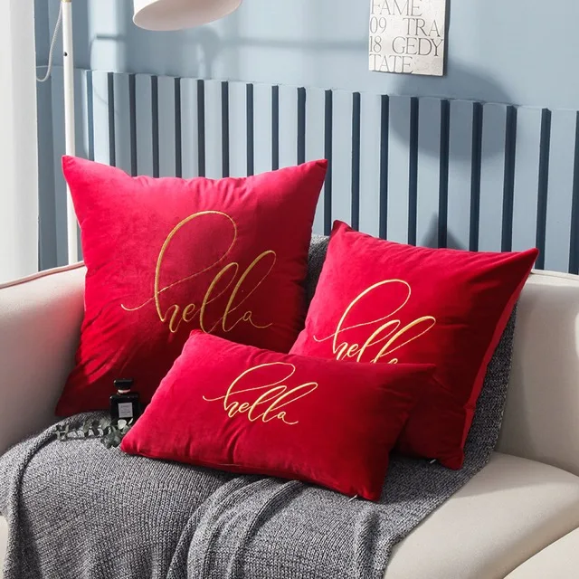 Wine Red 45x45 см мягкий чехол мягкий бархат домашняя декоративная Подушка Крышка Привет вышивка/30x50 см/55x55 см синий зеленый красный серый фиолетовый - Цвет: Wine Red