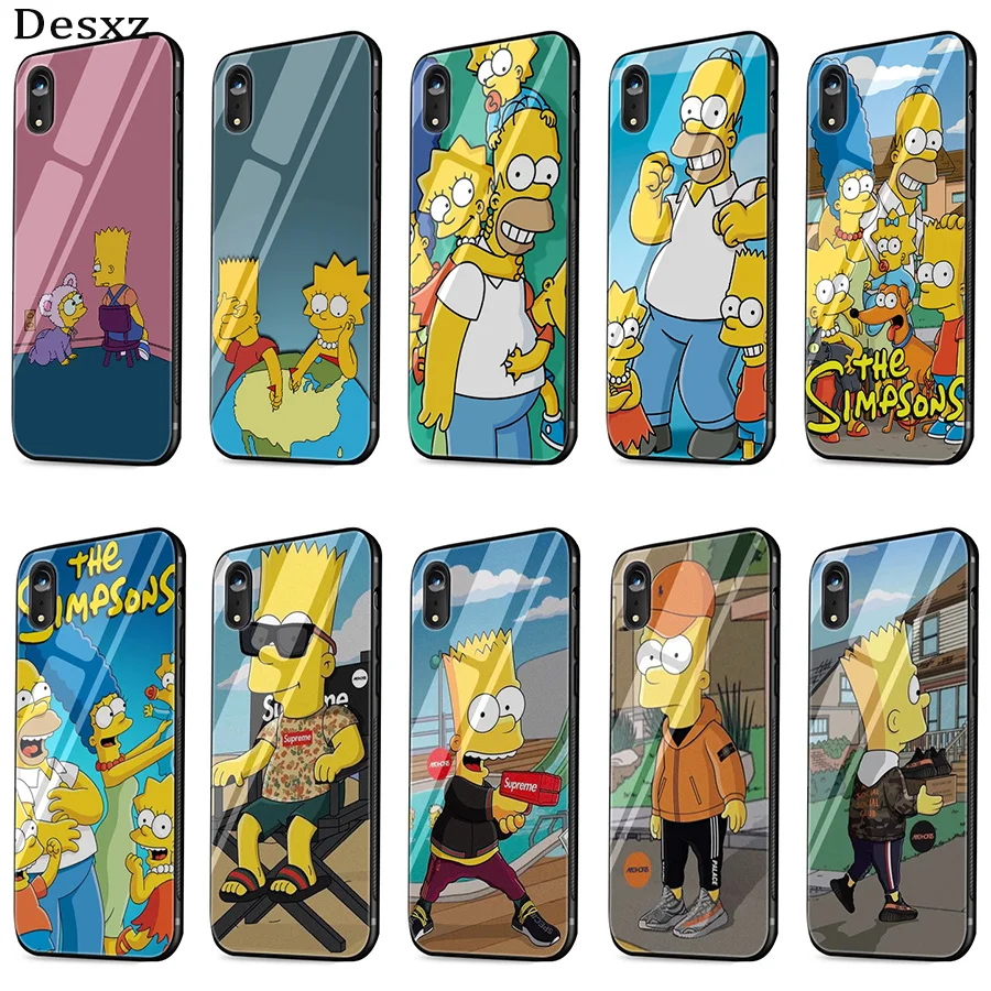 Стеклянный чехол для телефона из ТПУ для iPhone 6, 6s, 7, 8 Plus, X, XR, XS, Max, 5, 5S, SE, чехол Симпсоны