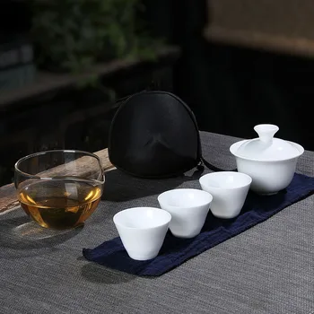 

1pot 3cups Chinese Travel Ceramic Tea Sets Portable Kung Fu Tea Pot with Bag Porcelain Teapots For Outdoor Picnic Mini Tea Cup