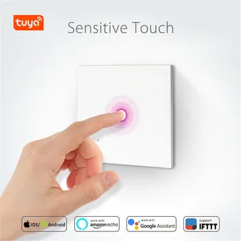 

Tuya Wall Glass Panel WiFi Switch EU 1/2/3 Gang Timethinker Remote Control LED Light Smart Home Work with Alexa Echo Google Home