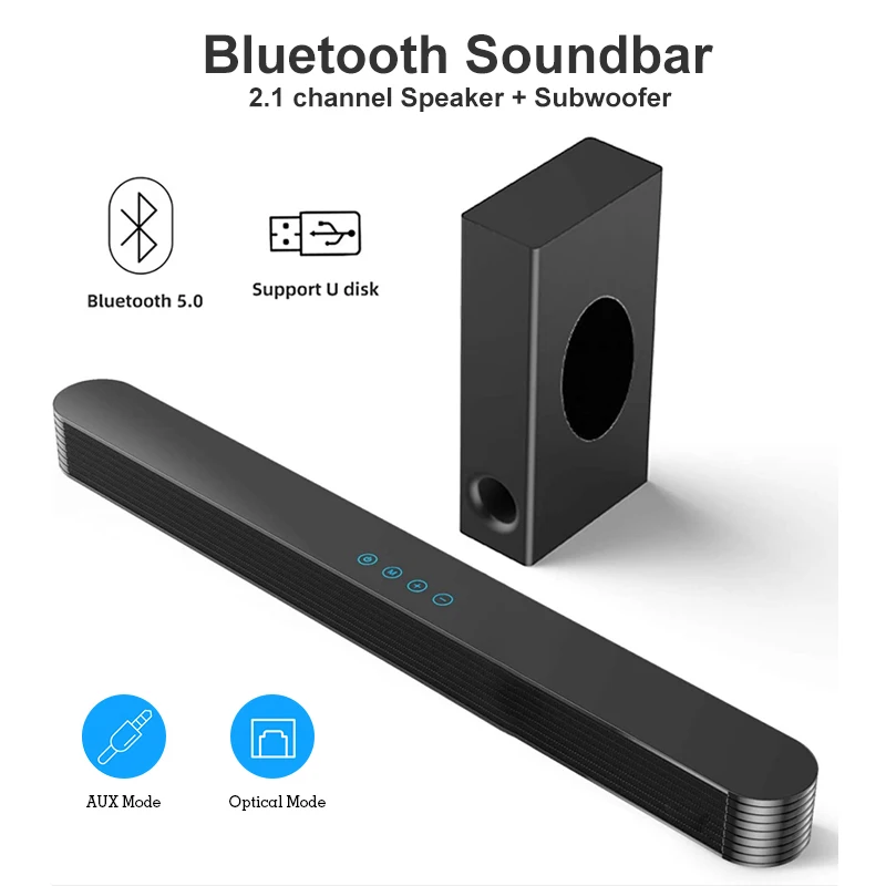 Bluetooth-Саундбар с сабвуфером 120 Вт Bluetooth-динамик для ТВ бас-саундбар регулируемый