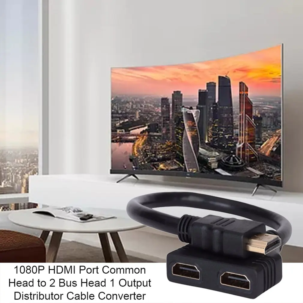 

1PC HDMI 2 Dual Port Y Splitter 1080P HDMI v1.4 Male to Double Female Adapter Cable 1 In 2 Out HDMI Converter Connect Cable Cord