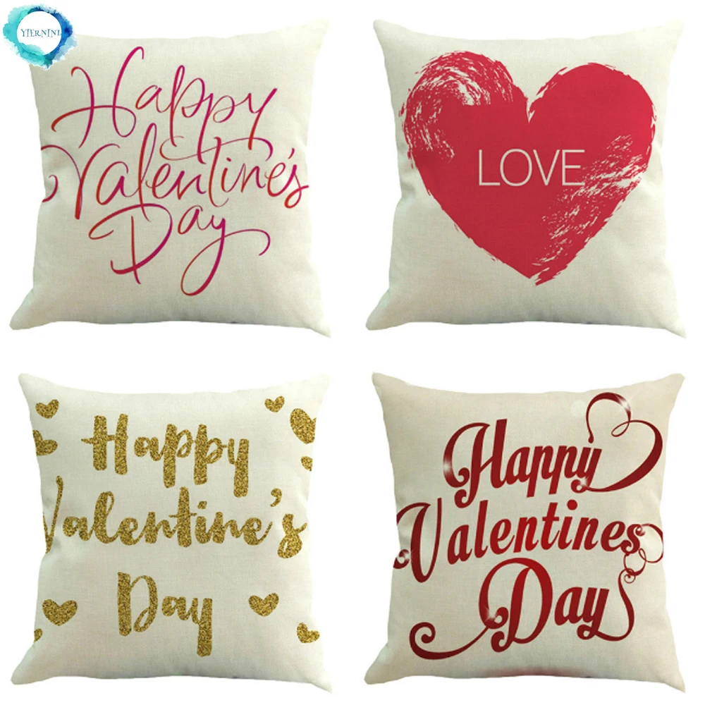 

Счастливый День святого Валентина с принтом «сердце», декоративная наволочка на подушку для хлопковая льняная Подушка Чехол для дивана наволочка домашний декор 45X45CM
