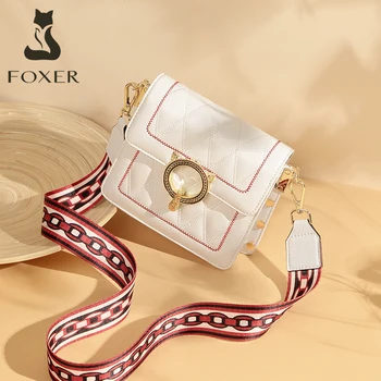 

FOXER Korean Style Casual Cross-body Bag Two Adjustable Shoulder Strap Women's Cowhide Vintage Messenger Bag Large Capacity Bag