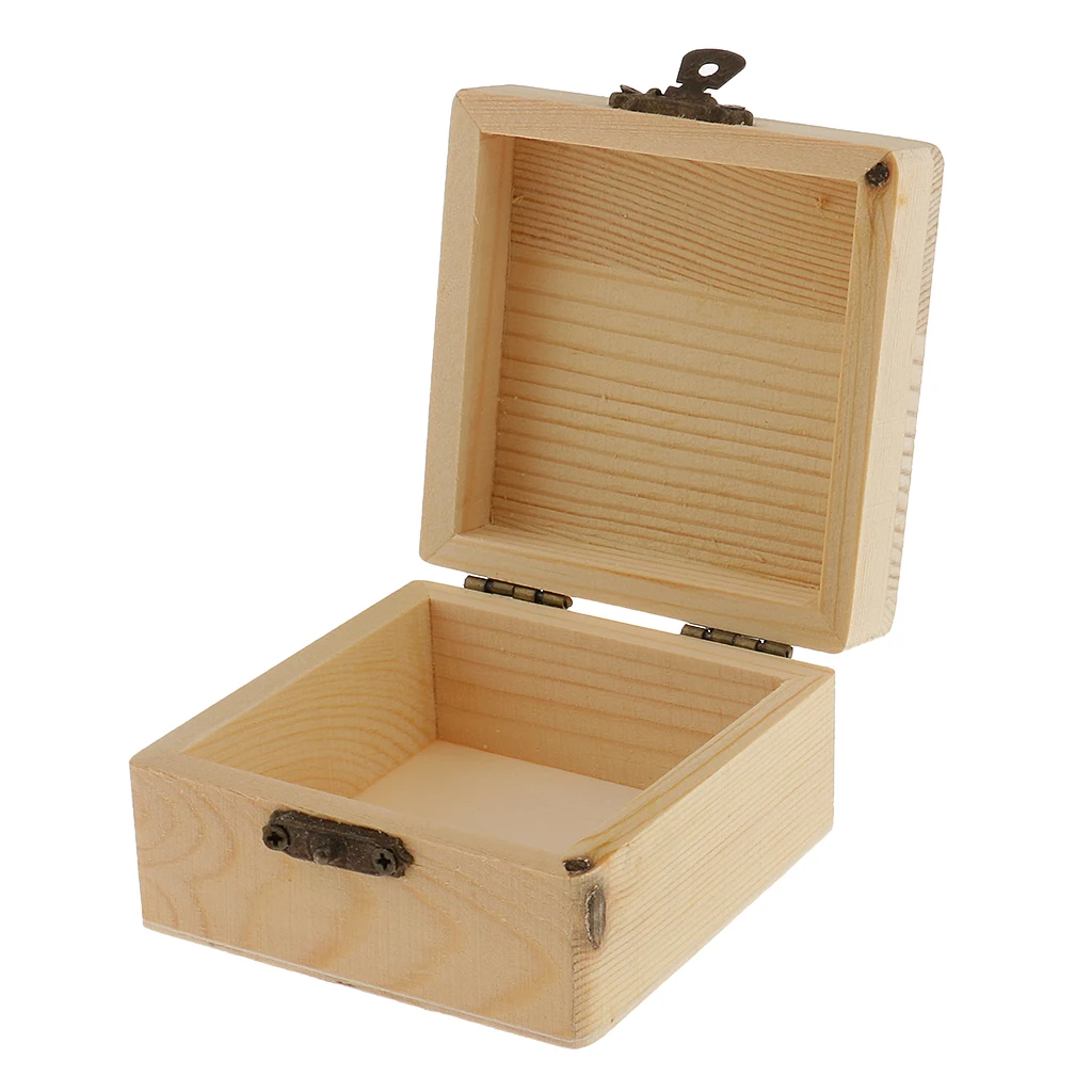 Blank Square Shape Unfinished Wooden Jewelry Gift Box for Kid DIY Craft Supplies