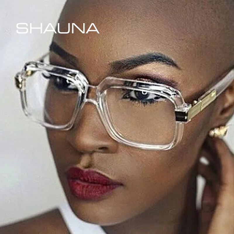 SHAUNA Popular Oversize Women Square Sunglasses Brand Designer Fashion Men Transparent Frame Gradient/Clear Lens Glasses UV400