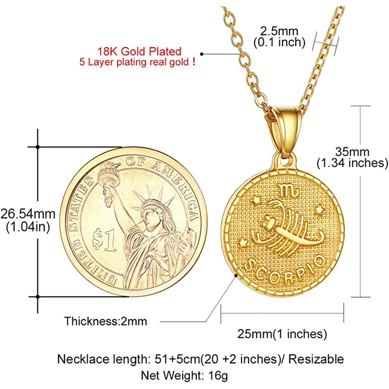 Мужчины и женщины 12 по зодиаку медальон в форме монеты Знак зодиака ожерелье-подвеска животное вырезание монета 12 созвездий ожерелье-гороскоп