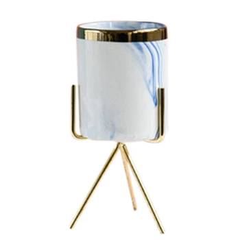 

European Style Living Room Decoration Ornament Metal Frame Ceramic Vase Succulent Flower Pot Blue Ceramic