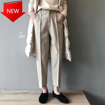 

2020 New Autumn Winter Woolen Harem Pants Women's Korean High-Waisted Loose Leisure Feet Baggy Pants Female 0575