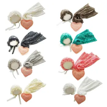

3pcs Newborn Photography Prop Blanket Hat Baby Photography Wrap Props Heart Doll P31B