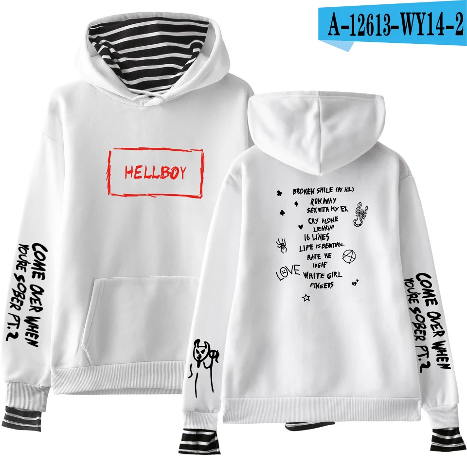 Сексуальные толстовки Kpop Lil с открытым принтом поддельные из двух частей осенние