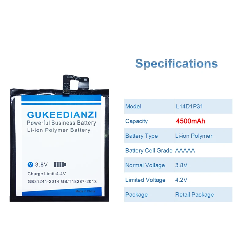 GUKEEDIANZI L14D1P31 планшет литий-ионный полимерный аккумулятор 4500 мАч большой емкости для lenovo PB1-770N PHAB Plus