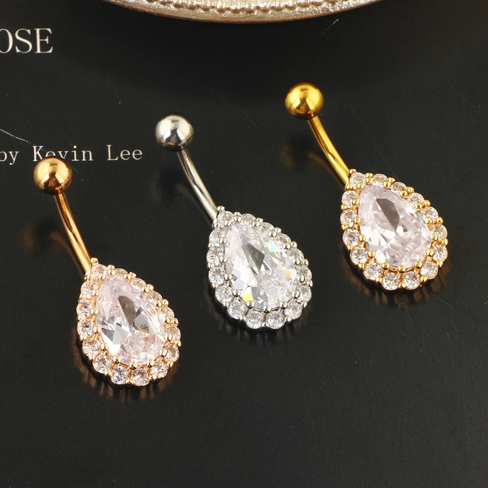 JUNLOWPY 14G Stainless Steel Belly Button Rings for Women Girls Navel Rings CZ Body Piercing