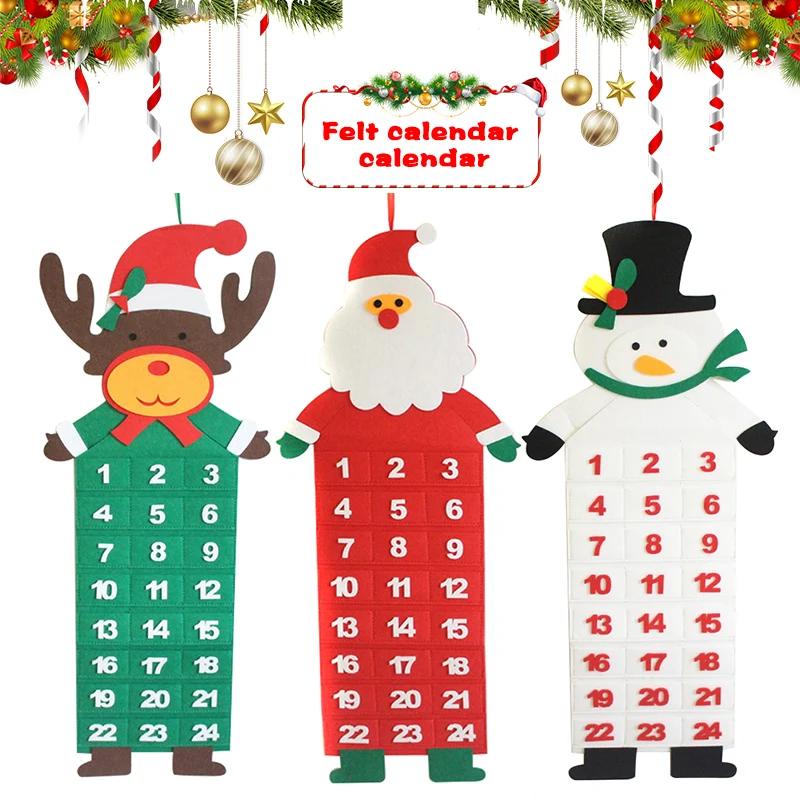 

Felt Christmas Advent Calendar with Pockets Santa/Reindeer/Snowman Home Wall Decor BJStore