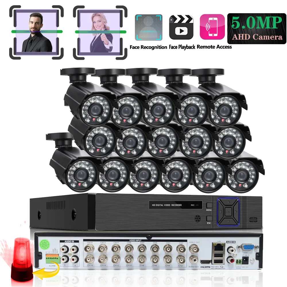 H.265+ 5MP MINI Bullet Metal AHD 16CH Security coaxial camera Video Surveillance kit Outdoor IP66 IR Night Vision Face Playback |