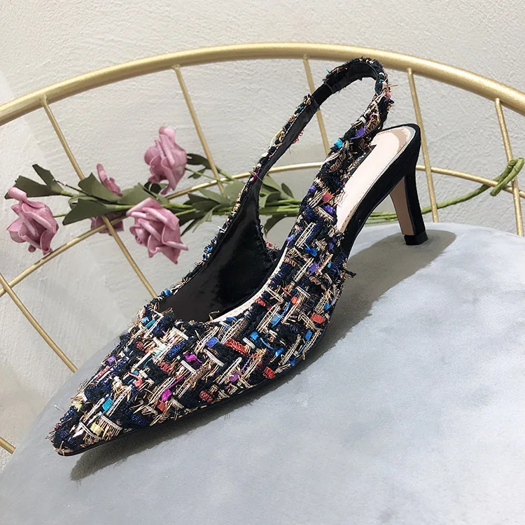 

Sandals Women's New Style Colored Cloth Pointed-Toe Cutout-Back High Heel Shoes Europe And America Simple Closed-toe Fashion WOM