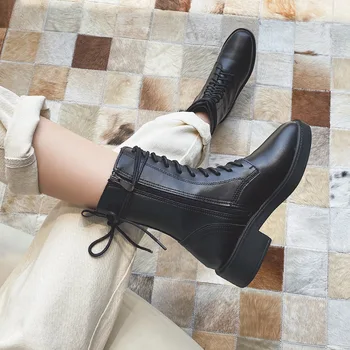 

boots women's British style 2020 summer breathable lace up versatile thick bottom motorcycle boots medium short boots