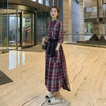 

SuperAen Plaid Shirt 2020 Autumn New Korean Style Waist Hugging Full Slim Retro Trench Dresses Women