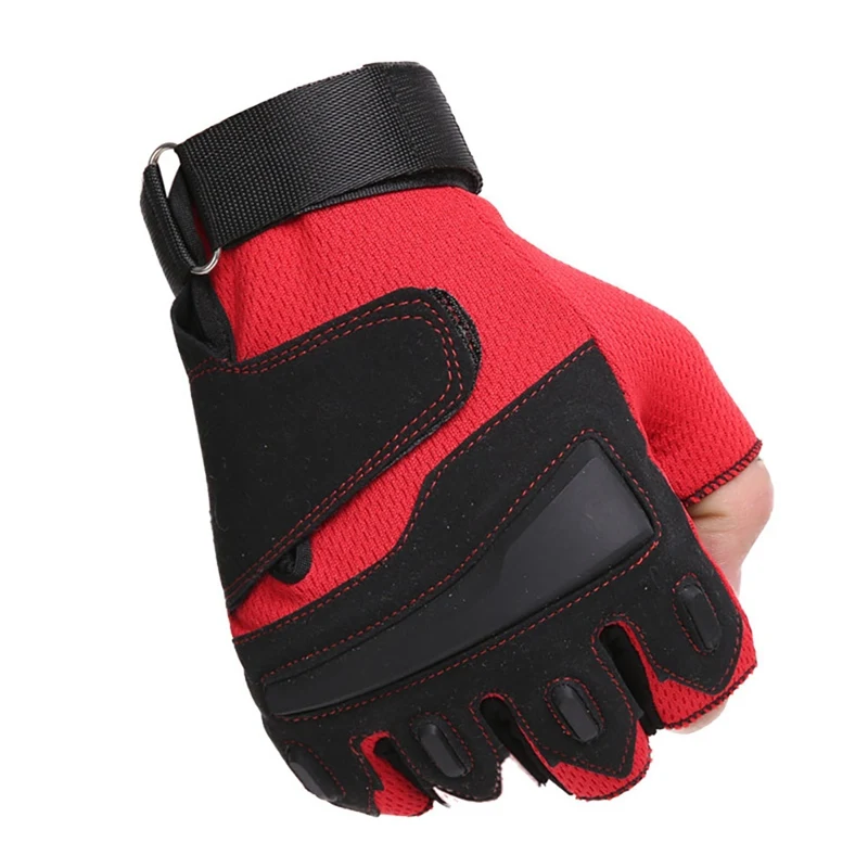 Cycling Half Finger Gloves Long Wrist Support Breathable Anti-slip Skidproof Hard Knuckle Fingerless Glove - Цвет: Красный