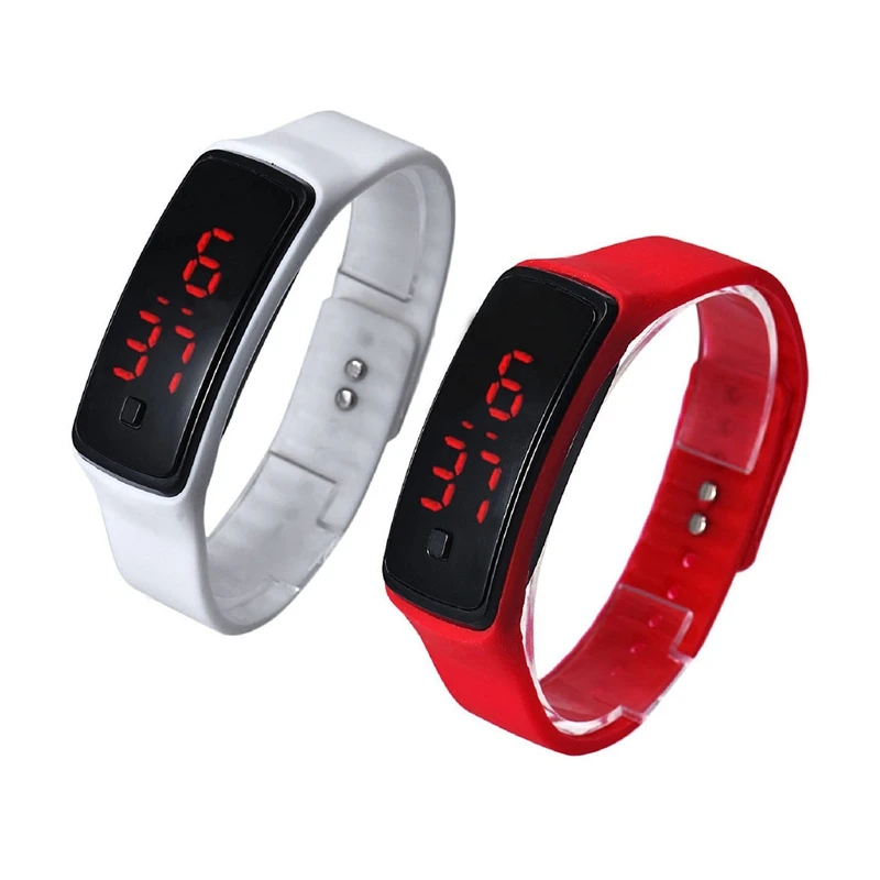 

2 Pcs Fashion Ultra-Slim Men Silicone Digital LED Sports Wrist Watch (Red) & (White)