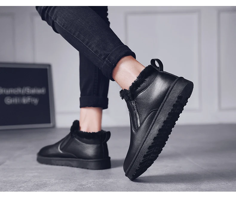 men women winter warm work boots with plush fur casual lightweight ankle boots waterproof anti-skid outdoor sneakers sports shoes couple unisex plus size shoes (39)