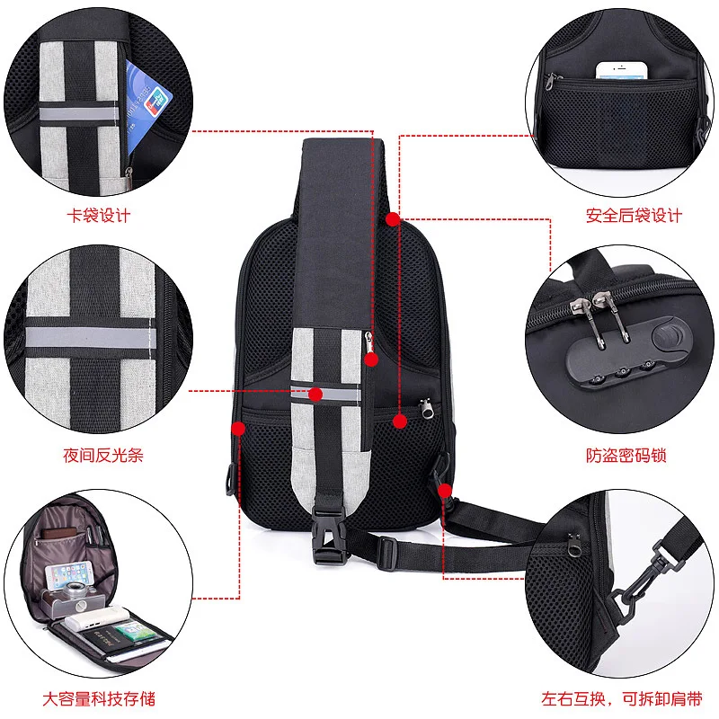 

Creative Men Chest Pack Anti-Theft Shoulder Bag Korean-style Casual Men's Bag Oxford Cloth Password Lock Shoulder Bag