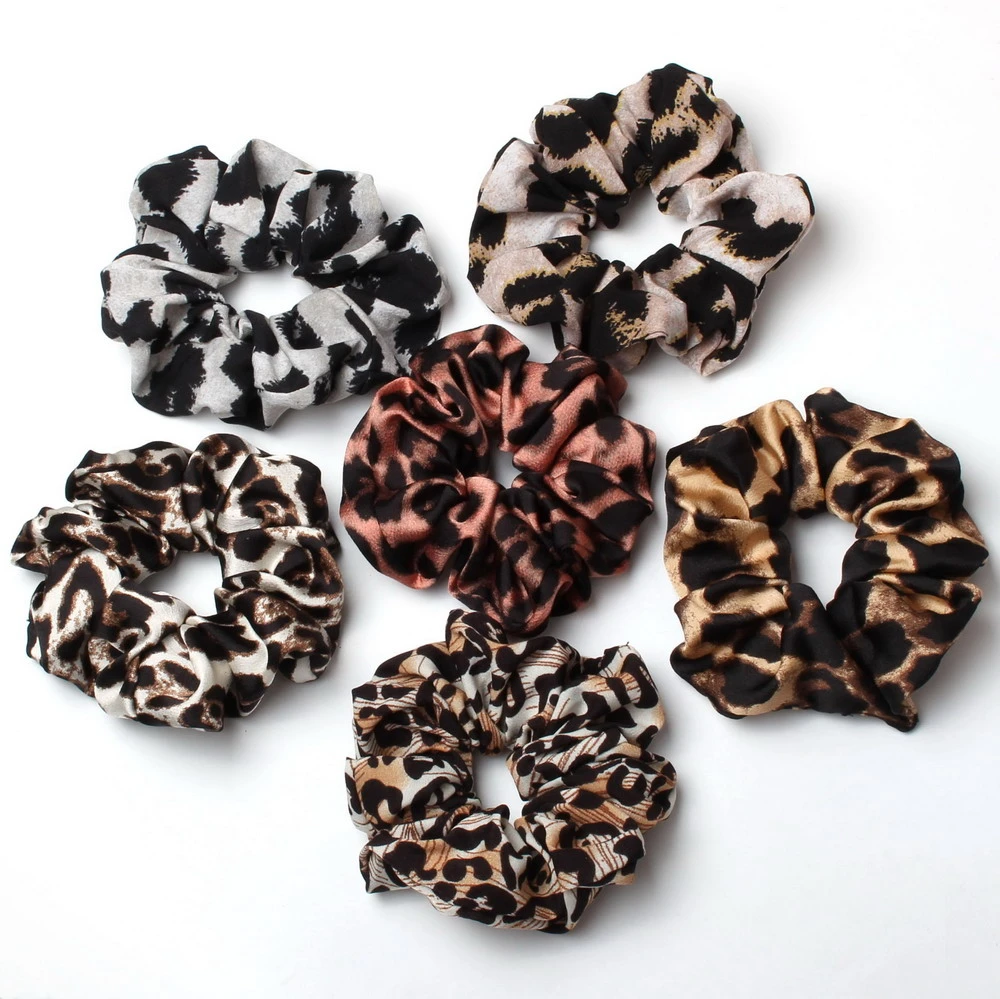Large Animal Leopard Hair Scrunchie Set For women Satin Velvet Elastic Hair Rope Ponytail Holder