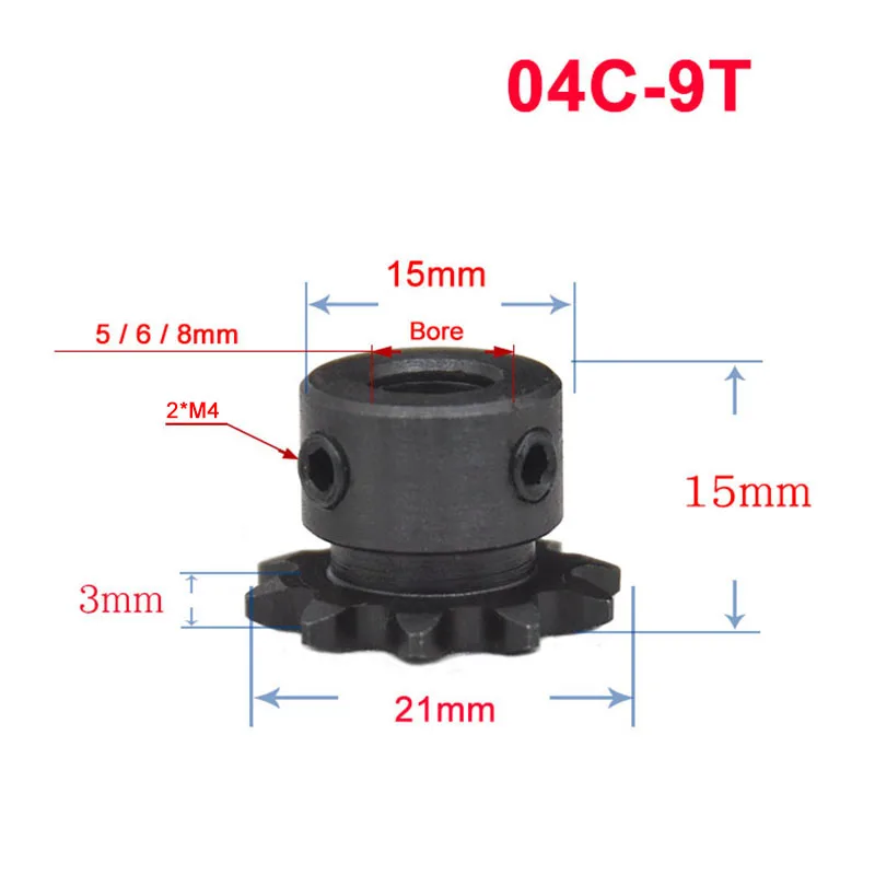 1Pcs 04C 2 Points 9 Teeth 2 Points 10 Teeth Chain Gear Industrial Sprocket Wheel With Top Wire Bore 5mm 6mm 8mm 10mm