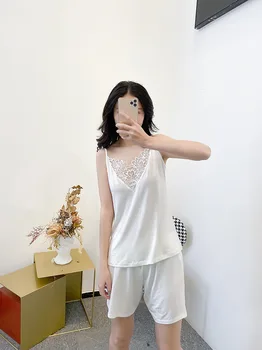 

Newest Suspender Shorts Sexy Women's Pajamas Set Thin Section Plus Size Loose Style Home Clothes White Women Pijama