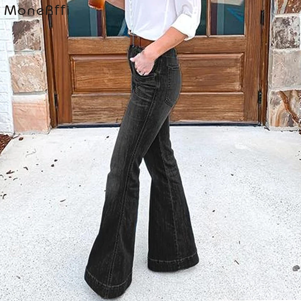 MoneRffi, джинсы, брюки-клеш, стрейчевые, для женщин, с высокой талией, широкие, джинсовые, джинсы, стрейч, тонкие, длина, джинсы, деним, на пуговицах, джинсы